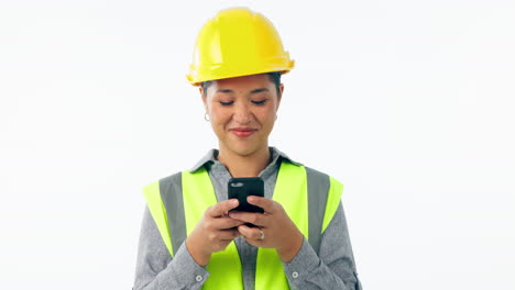 Engineer,-smile-and-woman-with-a-smartphone