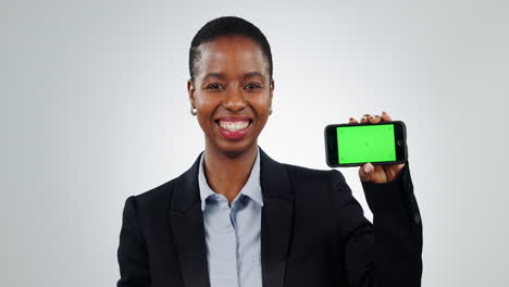 Phone,-green-screen-and-hand-pointing-by-face