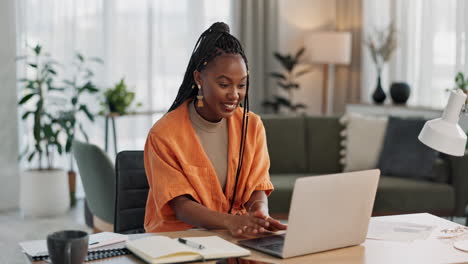 Black-woman,-surprise-in-home-office