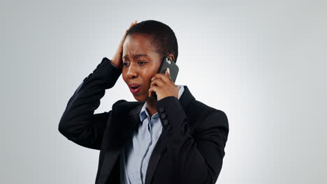 Business,-stress-and-phone-call-for-black-woman