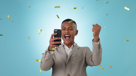 Business-phone,-celebration-confetti