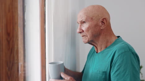 Älterer-Mann,-Fenster-Und-Erinnerung-Mit-Kaffee
