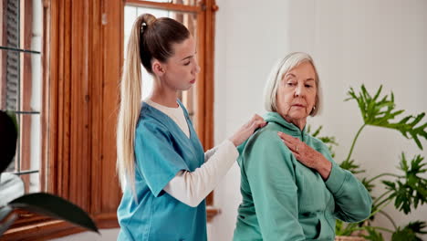Doctor,-injury-and-elderly-woman-for-shoulder-pain