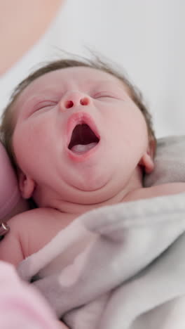 Baby,-yawn-and-sleeping-with-tired-newborn