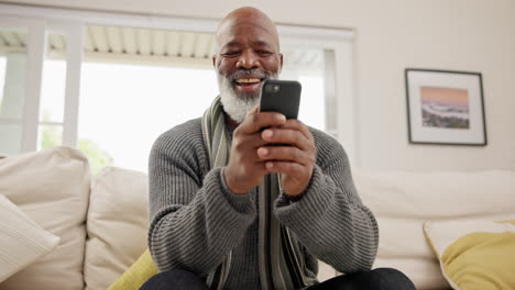 Mature,-phone-or-black-man-laughing-on-social