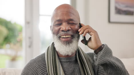Senior,-black-man-or-phone-call-in-home-talking