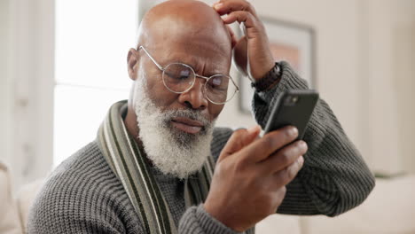 Mature,-man-and-confused-with-search-on-phone