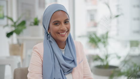 Muslim,-woman-and-entrepreneur-with-smile