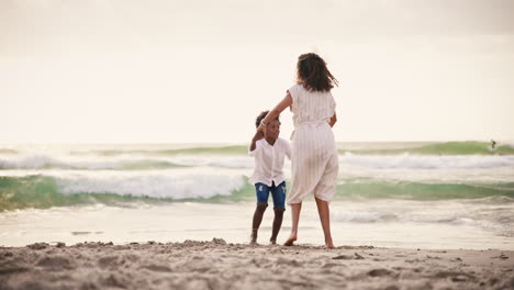 Beach,-love-and-mother-hug-boy-child-at-the-ocean