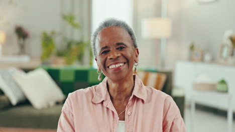 Happy,-sofa-and-face-of-senior-black-woman