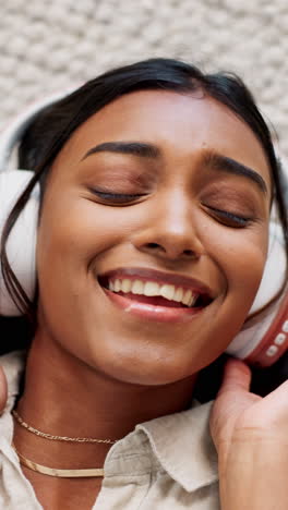 Music,-headphones-and-top-view-of-woman-face