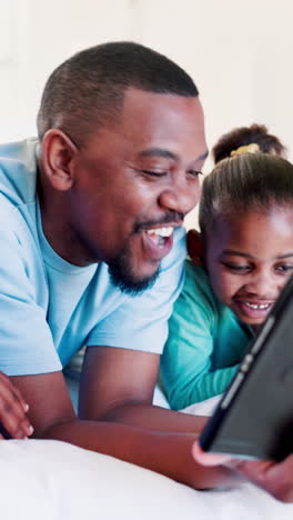 Black-family,-relax-and-social-media-on-tablet