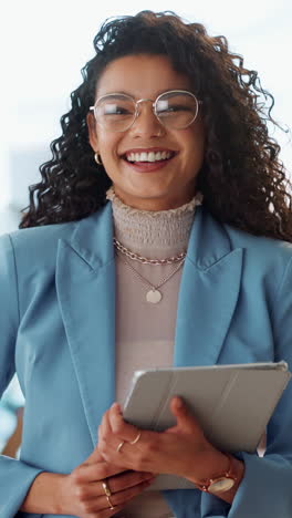Face,-tablet-and-happy-business-woman