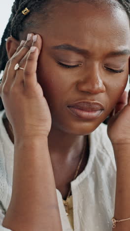 Woman,-upset-and-pain-on-face-for-headache