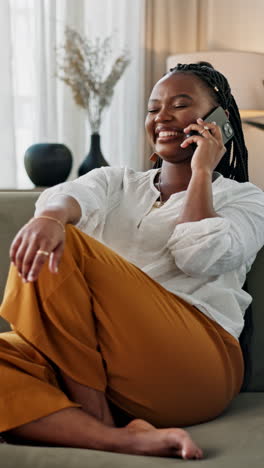 Woman,-laughing-and-phone-call-in-communication