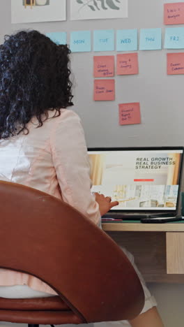 Business,-woman-and-back-with-laptop-and-screen