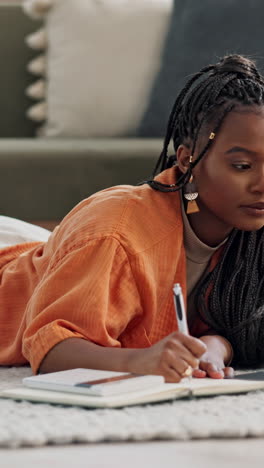 Budget,-finance-and-black-woman-writing-on-a-floor