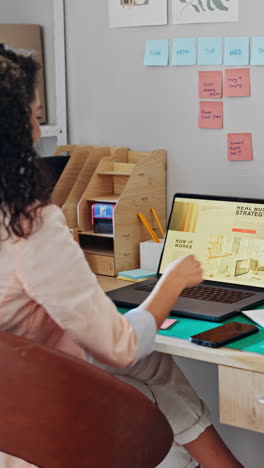 Screen,-woman-and-back-with-laptop-and-writing