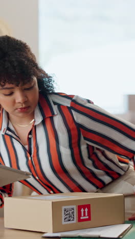 Business,-woman-and-box-with-tablet