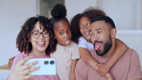 African-parents,-kids-and-selfie-in-family-home