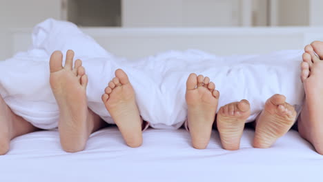 Family,-bed-and-feet-together-in-closeup