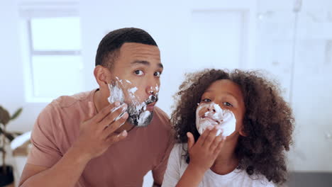 Shaving-cream,-skincare-and-father-with-boy-child