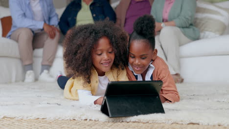 Carpet,-movie-or-children-with-tablet-in-home