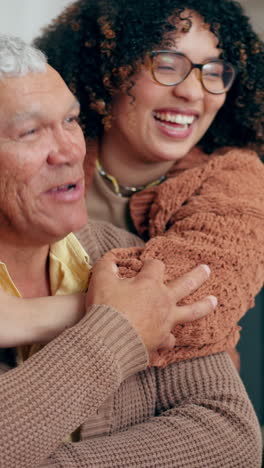 Woman,-hug-senior-father-and-laugh-together
