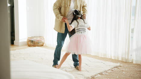 Father-and-daughter,-dancing-and-love-on-floor