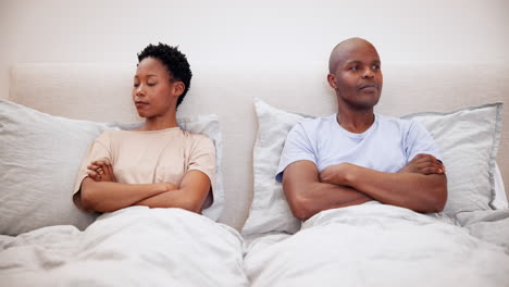 Black-couple,-fight-and-ignore-in-bedroom