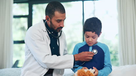 Doctor,-boy-child-and-stethoscope-in-clinic