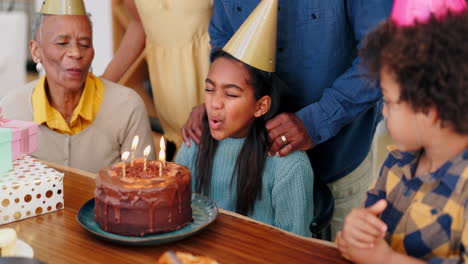 Birthday-cake,-family-and-kid-blow-candles