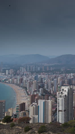 skyline-of-benidorm-seaside-resort,-spain-in-vertical