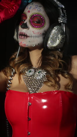 Mujer-Con-Cara-De-Calavera-De-Caramelo-Maquillaje-Vertical