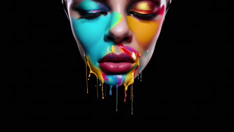 AI-Female-red-lips-with-colourful-paint-falling-down-face