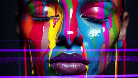 AI-Female-red-lips-with-colourful-paint-falling-down-face