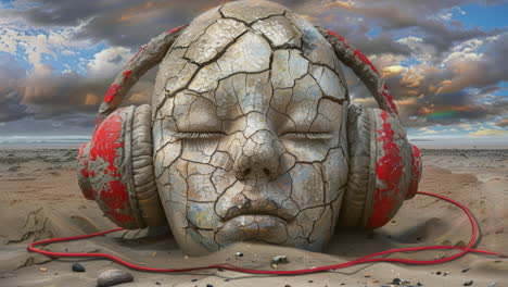 ancient-stone-heads-in-dystopian-desert-setting-wearing-headphones-made-with-generative-art