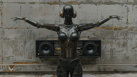 Estatuas-Femeninas-De-Metal-Con-Parlantes-Y-Auriculares-Hechos-Con-IA.