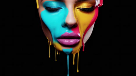 AI-Female-red-lips-with-colourful-paint-falling-down-face