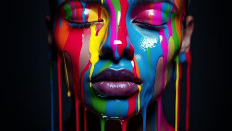 AI-Female-red-lips-with-colourful-paint-falling-down-face