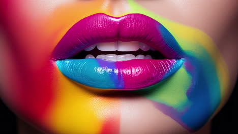 AI-Female-red-lips-with-colourful-paint-falling-down-face