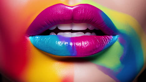 AI-Female-red-lips-with-colourful-paint-falling-down-face