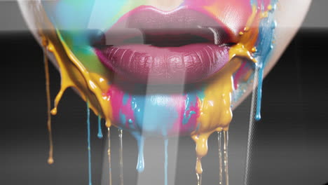 AI-Female-red-lips-with-colourful-paint-falling-down-face