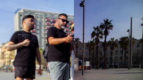 Gente-En-La-Playa-De-Barcelona-Reflejada-En-El-Espejo