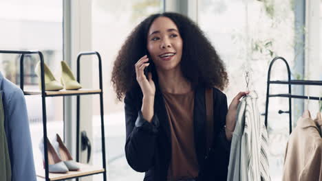 Phone-call,-shopping-and-young-woman-in-a-store