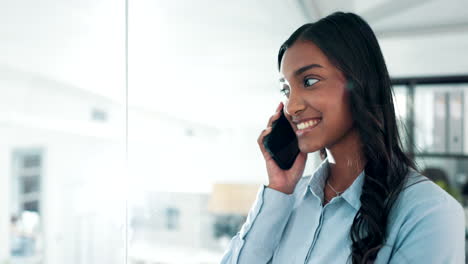 Woman,-thinking-and-answer-phone-call-for-business