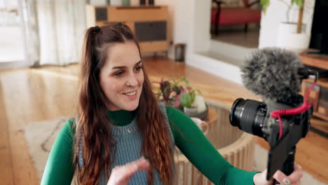 Influencer,-wave-or-woman-vlogging-on-camera
