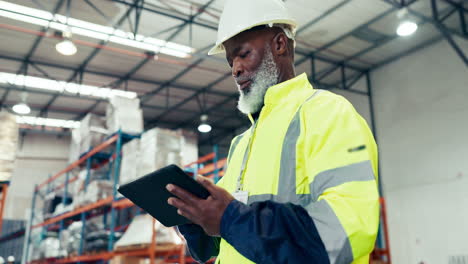 Industry-man,-tablet-and-warehouse-inspection