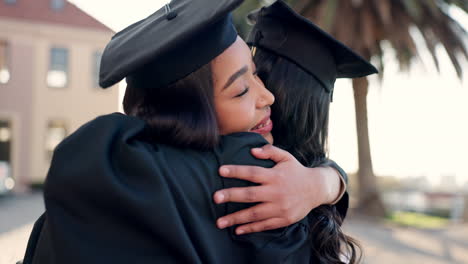 Happy-woman,-friends-and-hug-in-graduation