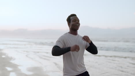 Beach,-black-man-and-celebration-for-fitness